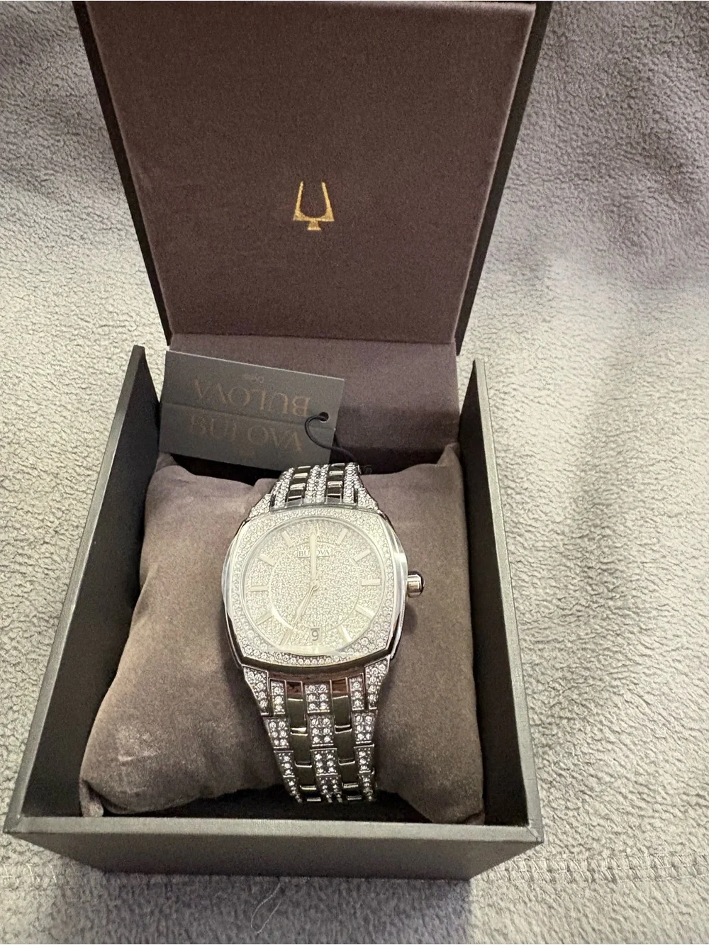 Bulova Silver Men's Pavé Crystal Bracelet Watch